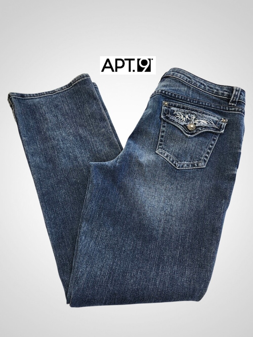 APT.9 Embroidered Back Pocket Baby Bootleg Jeans - 14